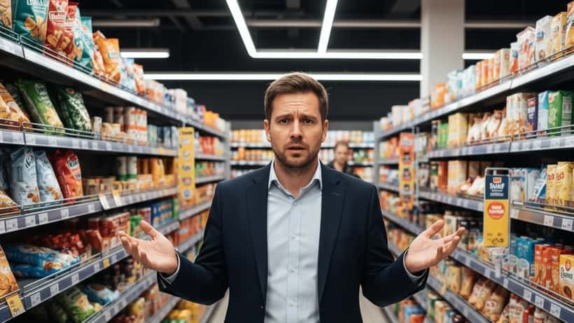 Verbraucher vor leerem Supermarktregal, Verbraucherrechte bei Produktengpässen