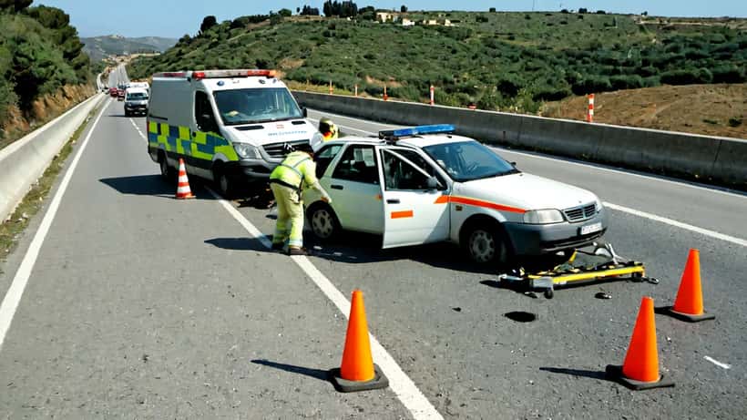 Paramedici al lavoro sulla scena di un incidente autostradale in Sicilia durante le festività pasquali 2026