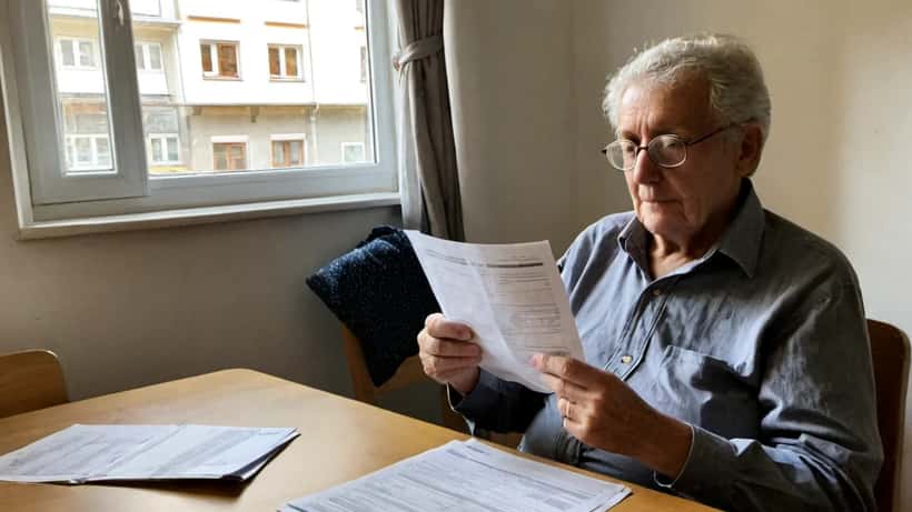 Rentner prüft seinen Rentenbescheid 2026 am Küchentisch