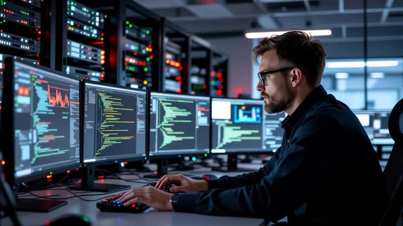 Centro de datos en Estados Unidos con infraestructura de servidores, para artículo sobre ciberseguridad empresarial 2026