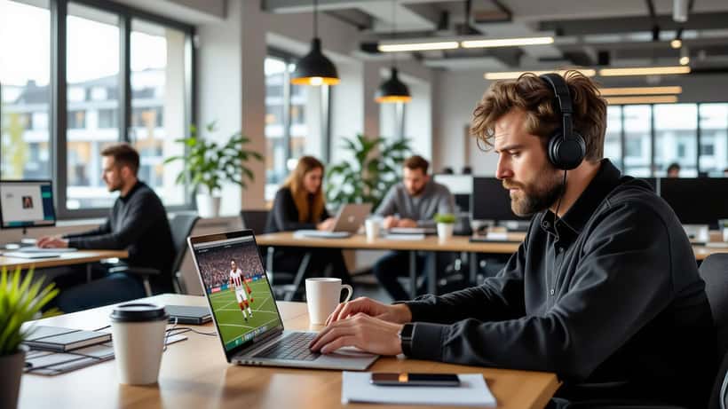 Employé suisse épuisé à son bureau le matin après avoir regardé le match Suisse-Algérie au CM2026