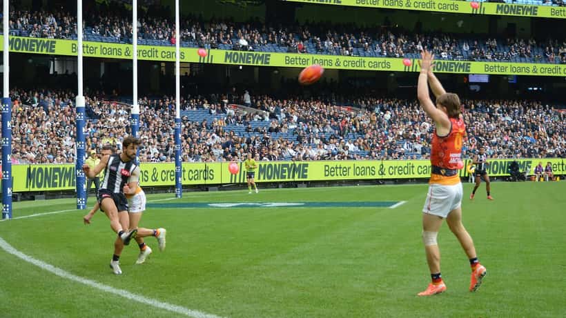 Josh Daicos taking an outlet kick for Collingwood in the 2026 AFL season