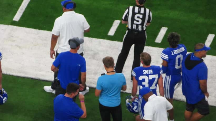 BYU head coach Kalani Sitake on the sideline during a Cougars game