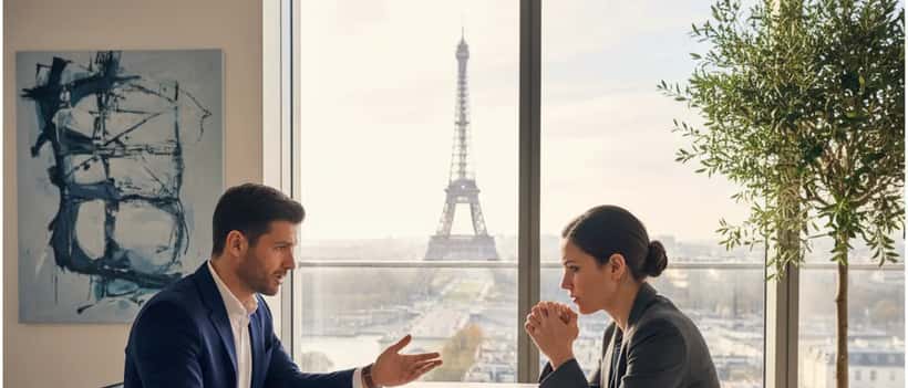 Avocat en consultation juridique dans un bureau parisien moderne