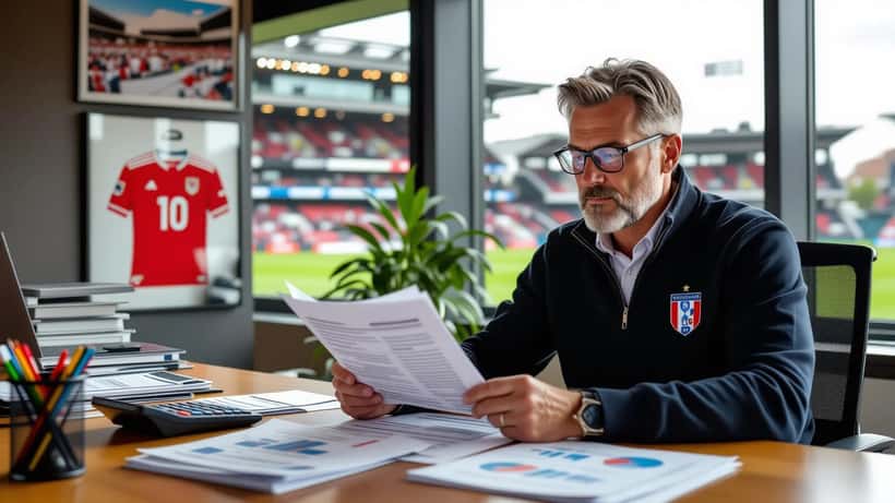 Financieel adviseur bekijkt belastingdocumenten en spreadsheets voor een topcoach in Rotterdam