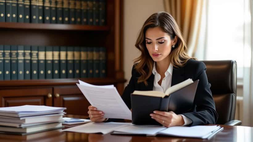 Avvocato del lavoro che esamina un contratto di assunzione in uno studio legale a Roma