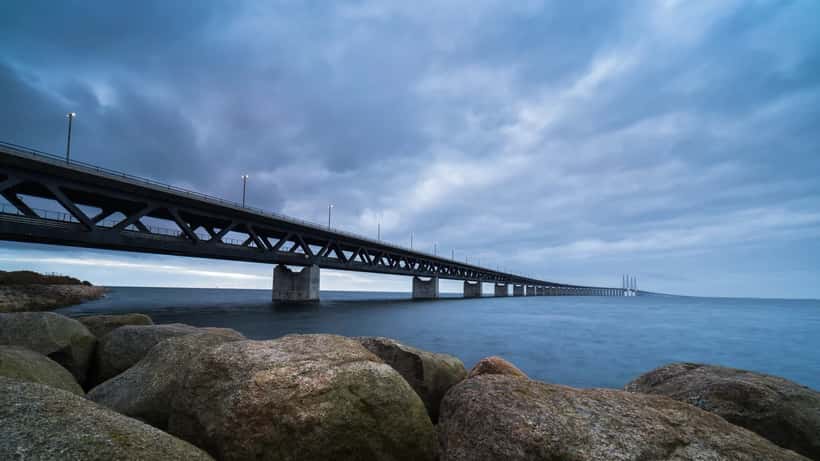 Øresundbroen set fra Sverige, der forbinder Danmark og Sverige over Øresund