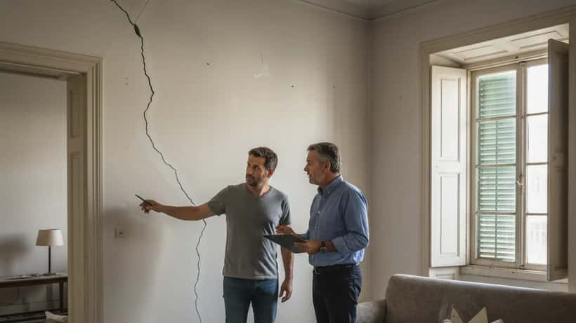 Proprietário português consulta engenheiro sobre danos estruturais na habitação após catástrofe