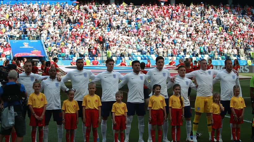 England national football team lined up before a World Cup match