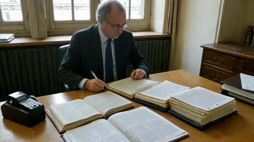 Avocat en droit de la famille consultant le Code civil dans un bureau parisien