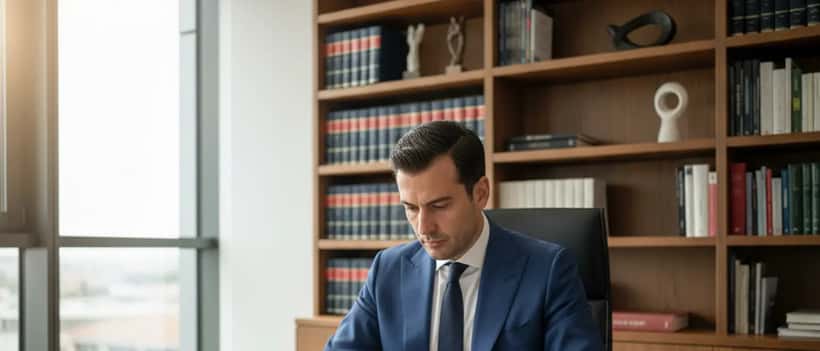 Avvocato italiano che esamina un contratto di spettacolo in ufficio professionale