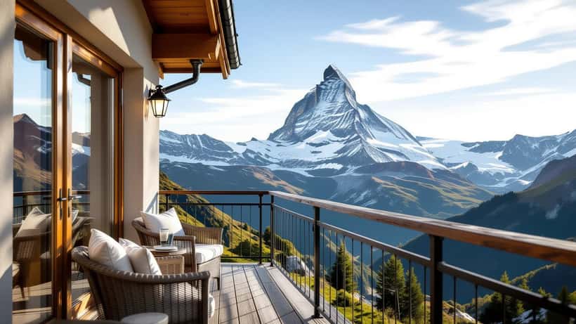 Station météo connectée sur un balcon suisse avec smartphone affichant une application météo, ciel d'orage en arrière-plan