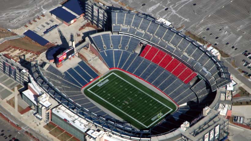 Aerial view of Gillette Stadium in Foxborough, Massachusetts, home of the New England Patriots