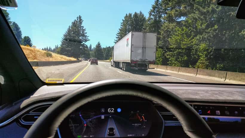 Tesla Model X touchscreen showing Autopilot engaged mode