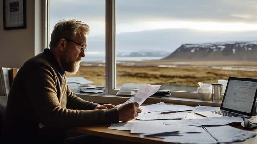 Maður og fjármálaráðgjafi fara yfir skattframtal saman á skrifstofunni