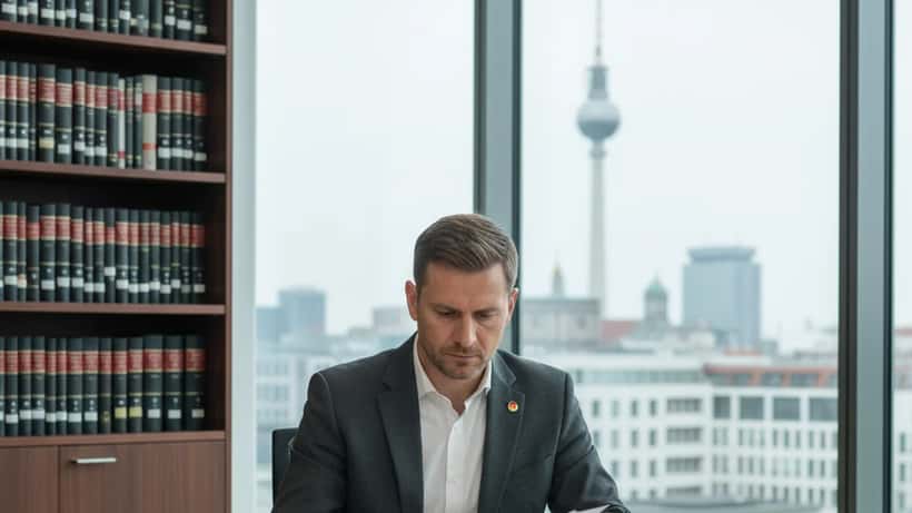Deutscher Anwalt prüft den Koalitionsvertrag 2026 in seinem Berliner Büro