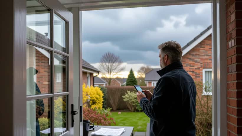Hus med stormskade efter et træ er væltet over taget