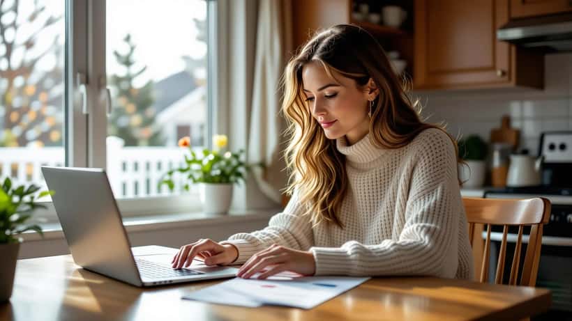 Canadian woman completing 2026 Census online questionnaire at home