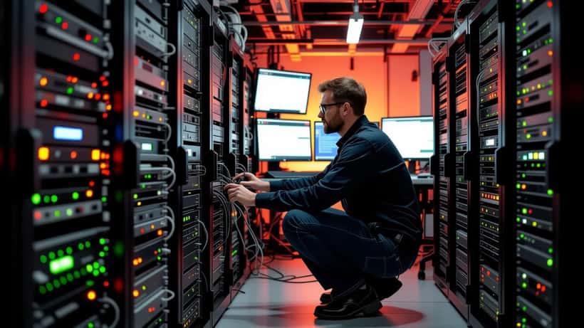 IT-technicus inspecteert serverruimte tijdens stroomstoring Rotterdam 2026