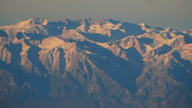 Aerial view of Mount Whitney and the High Sierras, the highest peak in the contiguous United States at 14,505 feet