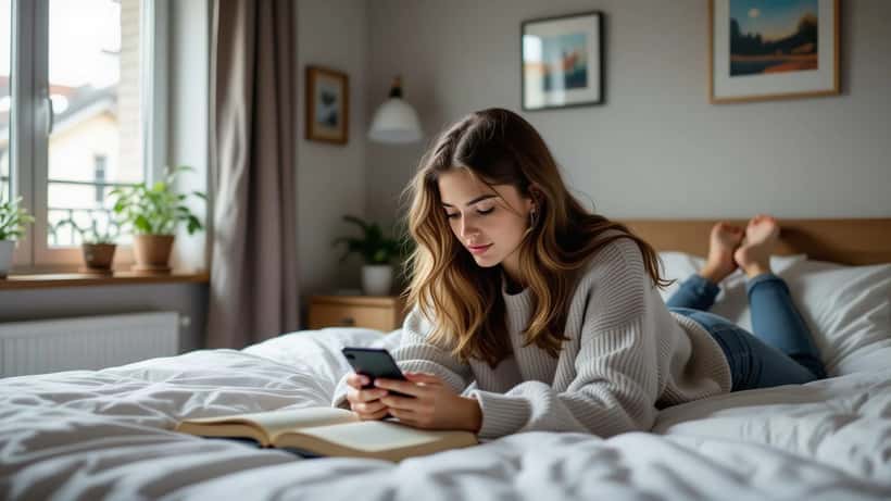 Adolescente assise sur son lit, regard perdu, isolée dans sa chambre — signes de détresse psychologique