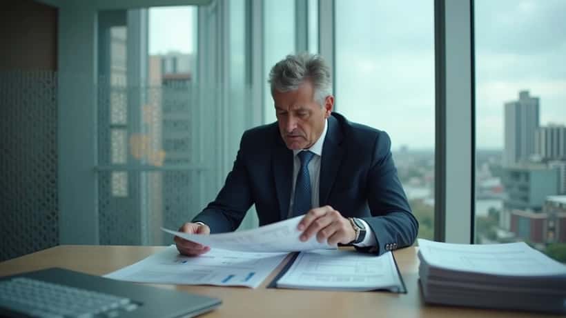 Financial advisor reviewing audit documents in a Sydney office