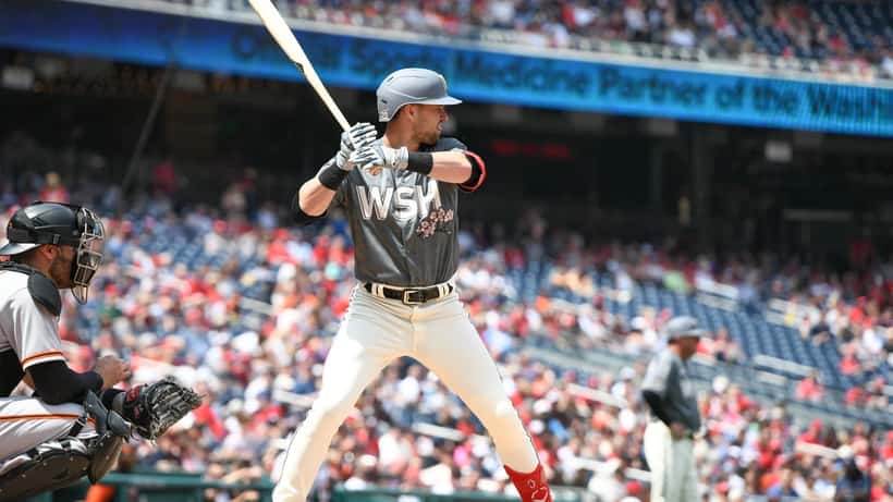 Lane Thomas batting for the Kansas City Royals during his 2026 comeback season after plantar fasciitis surgery