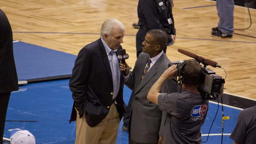 Gregg Popovich San Antonio Spurs head coach during NBA game interview