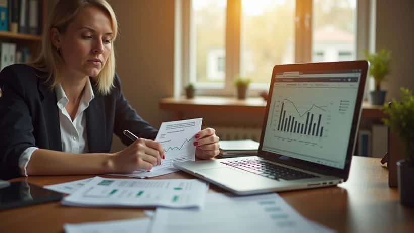 Österreicherin prüft Unterlagen zur Pensionsreform 2026 am Schreibtisch in einem Wiener Büro
