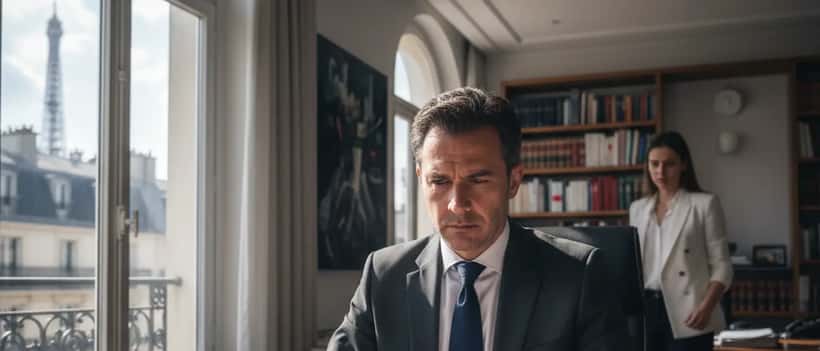 Avocat français consultant des documents juridiques confidentiels dans un bureau