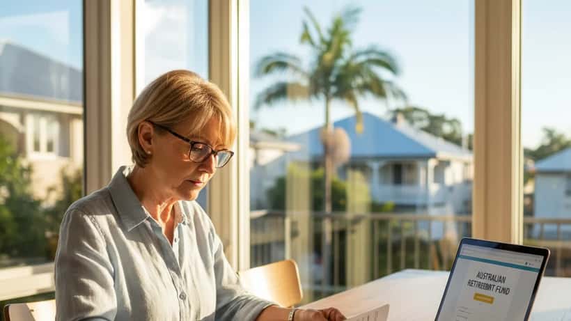 Australian woman reviewing superannuation documents at kitchen table in Brisbane