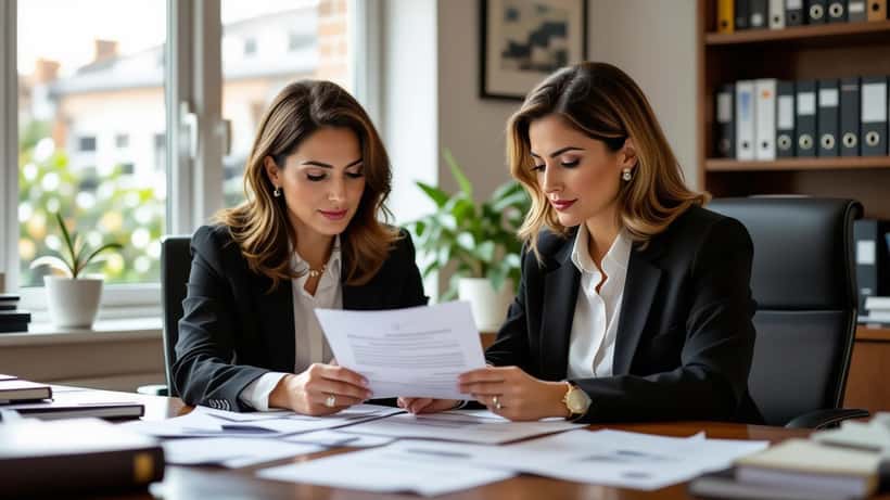 Solicitor reviewing international probate documents and a British passport in a London legal office