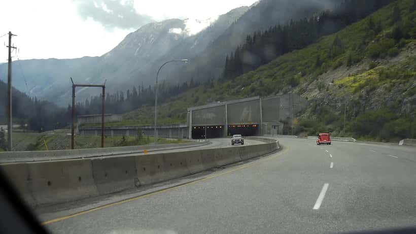 Snowshed on BC Highway 5, the Coquihalla Highway, in the mountains