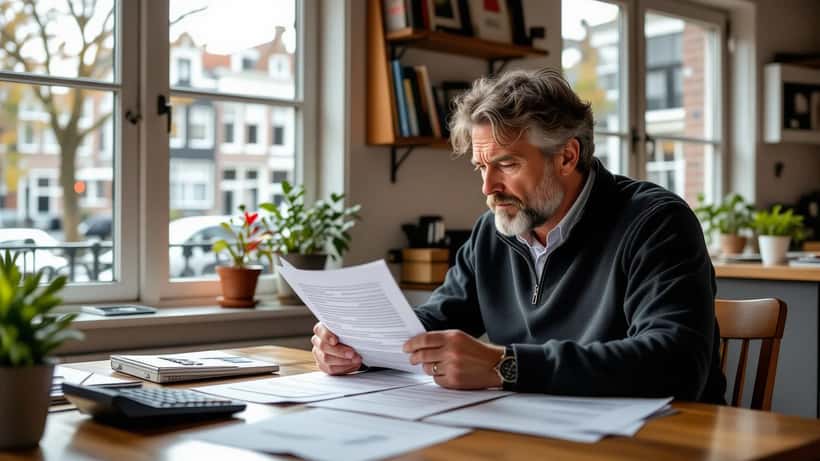 Man bestudeert officiële brief van UWV over uitkeringsfraude aan keukentafel