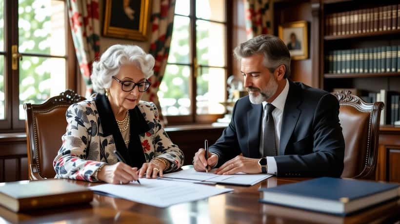 Une femme âgée signe ses directives anticipées dans le cabinet d'un notaire français en 2026