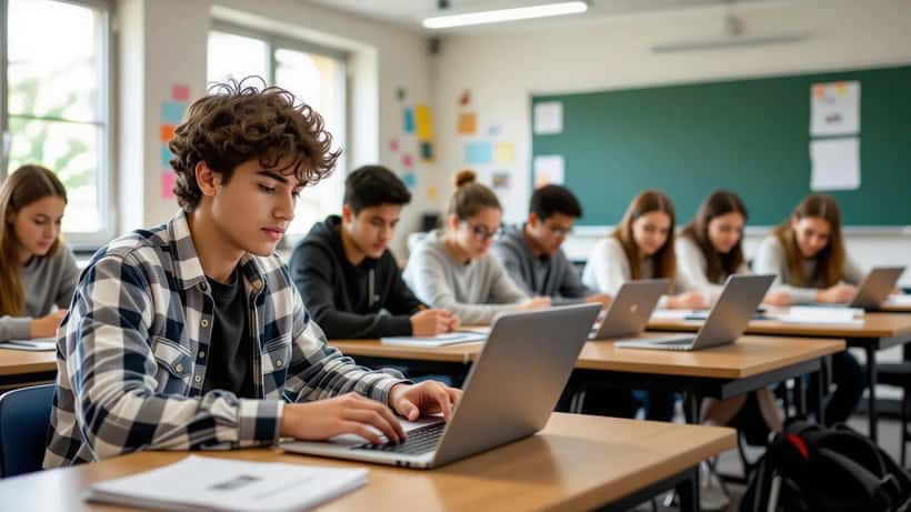 Élève passant la certification PIX sur ordinateur en salle informatique
