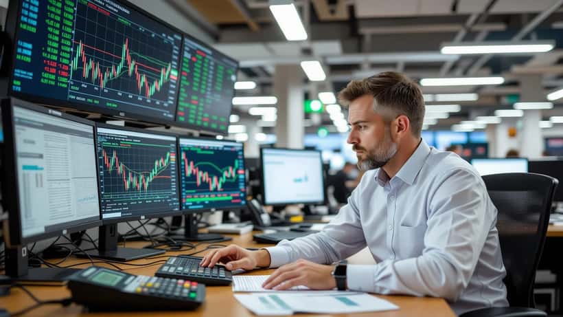 Digital board showing the rising S&P/ASX 200 index as an Australian investor reviews tax documents