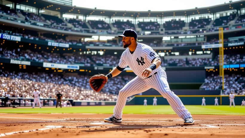 New York Yankees first baseman fielding at Yankee Stadium in the Bronx