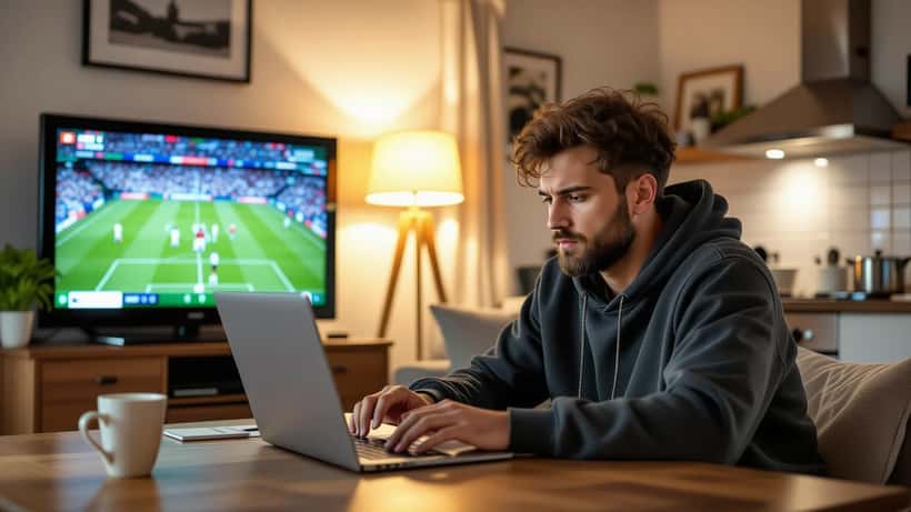 Apostador português a verificar odds do jogo Turquia vs França numa plataforma online