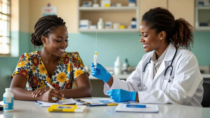 Reisemediziner berät eine Patientin vor einer Senegal-Reise über Gelbfieber- und Malaria-Schutz