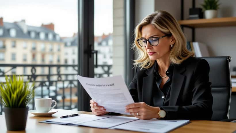 Salariée française révisant son contrat de travail face aux réformes LR 2027