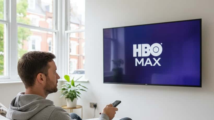 Man watching HBO Max on smart TV in London flat
