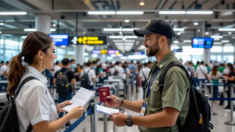 Voyageur suisse à l'immigration numérique de l'aéroport de Bangkok présentant ses documents en 2026