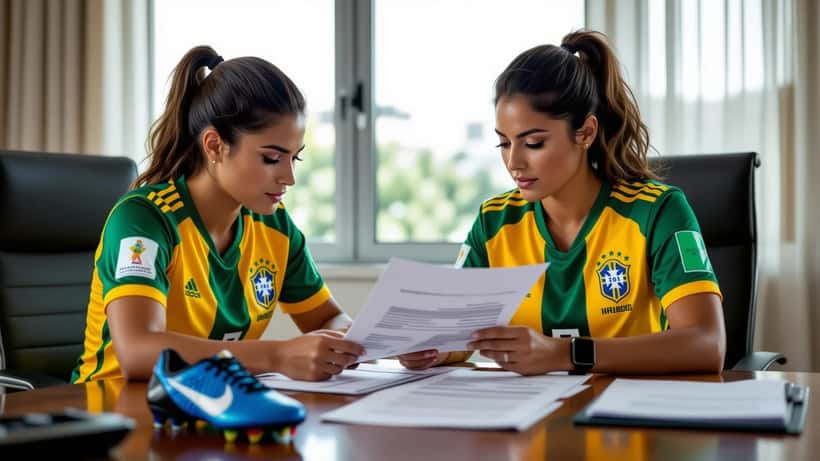 Seleção Brasileira Feminina de futebol em campo, representando os direitos das atletas profissionais