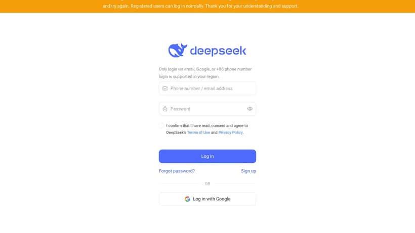 Écran d'erreur de connexion à DeepSeek AI, interface de l'application d'intelligence artificielle chinoise