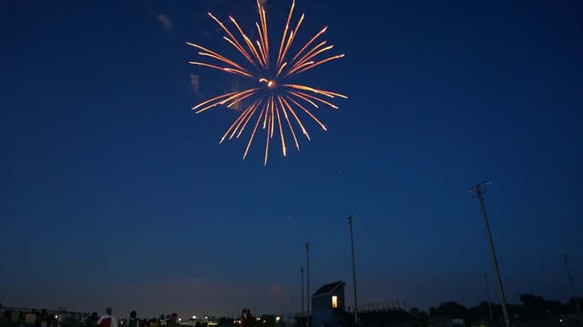 Fourth of July fireworks lighting up the night sky in Saline, Michigan during Independence Day celebrations