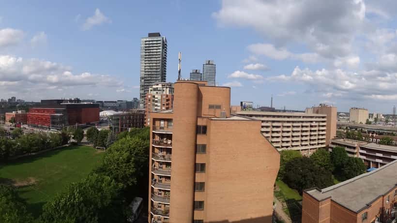 Toronto highrise skyline with condo towers along the waterfront