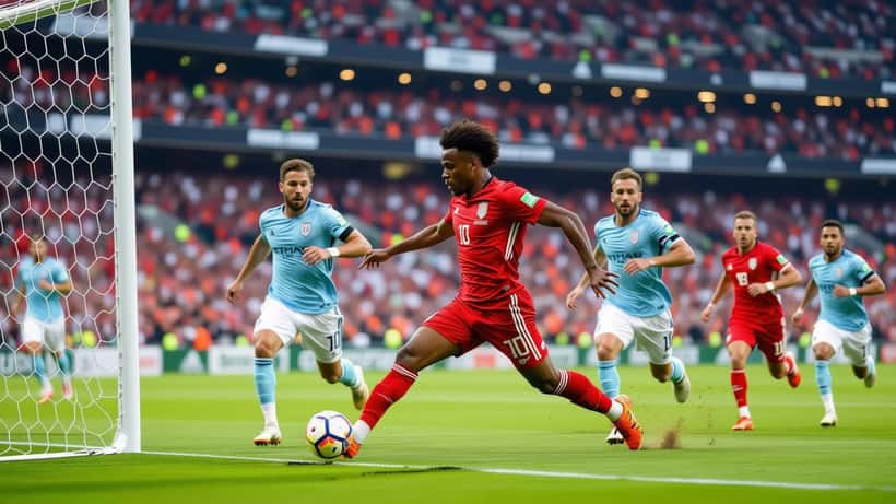 Jogadores de Espanha e Bélgica em ação num estádio lotado durante a Liga das Nações 2026