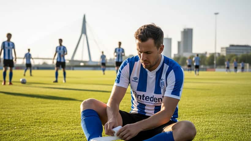 Nederlandse amateurvoetballer tapet zijn enkel op het trainingsveld in Rotterdam