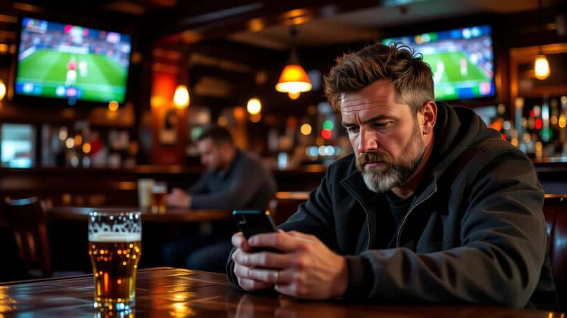 UK football fan checking betting app odds on phone before Japan vs Ecuador Kirin Cup match